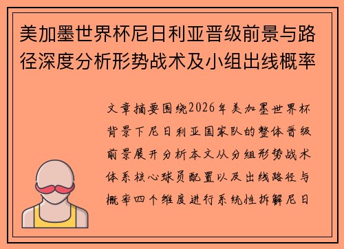 美加墨世界杯尼日利亚晋级前景与路径深度分析形势战术及小组出线概率研究 美加墨世界杯尼日利亚晋级前景与路径深度分析形势战术及小组出线概率研究